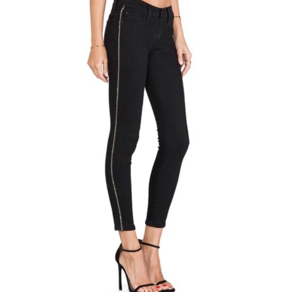 New HUDSON Luna Super Skinny jeans w/gold chainlink trim - Picture 1 of 7